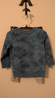 Boys Size 2T Outfit Blue Cat & Jack Dino Sweatshirt & Gray Carter's Sweatpants